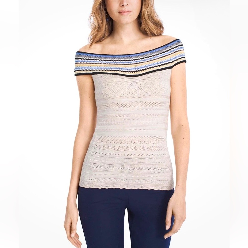 WHBM Crochet Off Shoulder Top, size Small; Euro Summer, Riviera, Boho